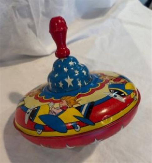 Vintage Tin Litho Spinning Top - 1940s Ohio Art Style - Aviation Theme - Etsy