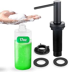 SBEN Kitchen Sink Soap Dispenser – Countertop Pump for Hand Soap or Lotion, Built-In 17 oz Bottle, Upgraded Stainless Steel Design with Easy Screw Installation (Matte Black)