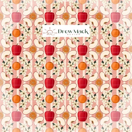 Apple & Oranges Pink Striped Seamless Surface Pattern Design PNG- Digital Download - Etsy