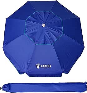 AMMSUN 6.5 ft Heavy Duty Beach Umbrella for Sand with tilt Air Vent Sun Shelter, UV 50+ Protection Outdoor Sunshade Umbrellas and Parasols with Carry Bag for Patio Garden Beach Pool Backyard Navy