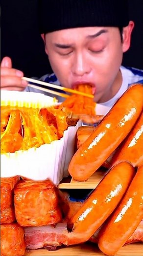 Cheesy Rose Tteokbokki ASMR Mukbang 🌶️ Spam, Kielbasa Sausage & Rice Cake Eating Sounds
