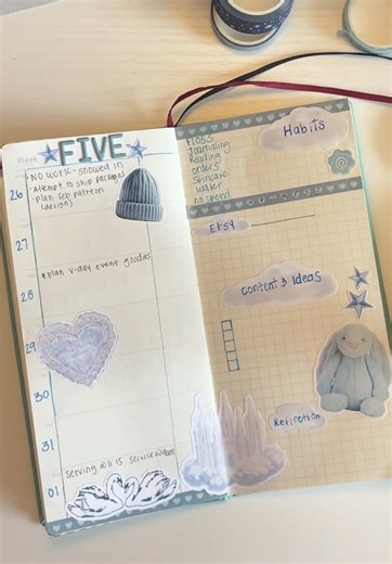 Snow outside, cozy planning inside ❄️✨ Week 5 planner set up with a tiny hint of a new collection dropping soon 👀🌀🩵 Stickers used: By Nana, @The Ephemera Club @Faeriespaperie #week5 #plannertok #plannersetup #plannerinspiration