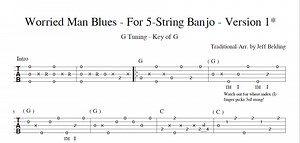 "Worried Man Blues" 5 String Banjo Tab