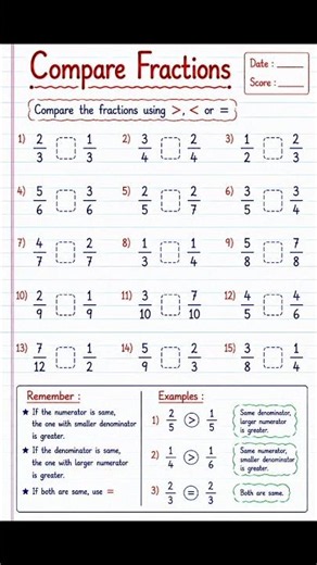 📘 Compare Fractions Worksheet | Math Homework Help #shorts
