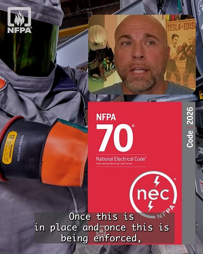One major change to the 2026 NEC is the expansion of arc flash labeling requirements. National Fire Protection Association (NFPA) Senior Electrical Content Specialist Corey Hannahs calls this update a "game changer" and explains how it will help to keep electrical workers safer. Order your copy of the 2026 National Electrical Code here: https://lnkd.in/em9hkuFf #NFPA70 #NEC2026 #NationalElectricalCode #ElectricalSafety #ArcFlash #CodeUpdate #ElectricalStandards #WorkplaceSafety | National Fire P