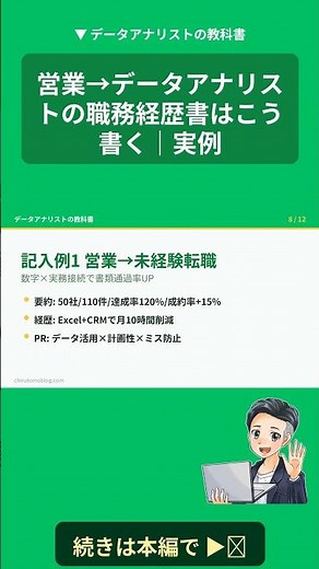 営業→データアナリストの職務経歴書はこう書く｜実例 #Shorts