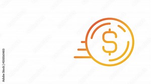 Animated sliding coin gradient icon. Fast money transfer. Banking technology development. Seamless loop HD video with alpha channel on transparent background. Outline motion graphic animation