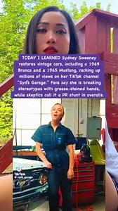 Sydney Sweeney restores vintage cars, including a 1969 Bronco and a 1965 Mustang, racking up millions of views on her TikTok channel "Syd’s Garage." #cars | Pleasant Productions