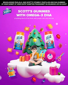 6.5K views · 8.2K reactions | Happy holidays with the chewy vitamins! Scott’s pastilles has 100% Vitamin C (based on RENI 2002 for kids aged 3-6) while DHA gummies has Omega-3, a building block of the brain! It’s the chewy & fruity gift for kids this season! With proper diet and exercise. Always read the label prior to use. ASC Reference No. G0243P112924S | Scott's Philippines | Facebook