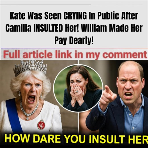 Kate Middleton was seen crying publicly after a harsh insult from Queen Camilla deeply hurt her, sparking intense family tension. The incident reportedly happened during a high-profile royal ceremony where Camilla made a pointed and humiliating remark about Kate, which shook her composure. Witnesses say Kate’s distress was visible as she struggled to maintain her usual calm demeanor, ultimately breaking into tears. read more in comment | King media