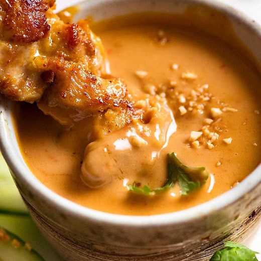 Real deal Thai Chicken Satay. That peanut sauce is everything!! https://www.recipetineats.com/thai-chicken-satay-peanut-sauce/ | RecipeTin