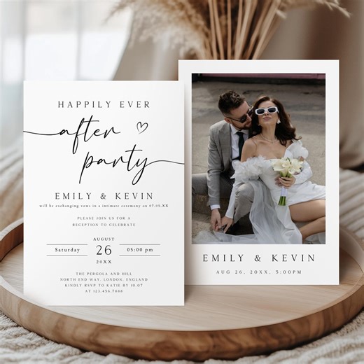 Modern Elopement Reception Invitation Template, Happily Ever After Party Invite, Photo Wedding Announcement, Double Sided Invitation, PI-199 - Etsy