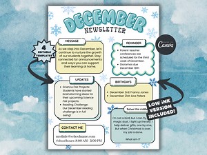 December Newsletter, Christmas Newsletter, Preschool Newsletter, Newsletter Template, Weekly Newsletter, Winter Newsletter, Newsletter - Etsy