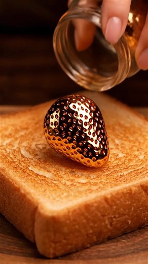 Giant Golden Strawberry Cream Toast ASMR Experience