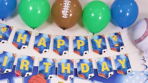 Vlipoeasn Sports Birthday Party Decorations, 40Pcs Sports Theme Backdrop Banner and Balloons Kit, Basketball Football Baseball Soccer Honeycomb Cake Topper for Birthday Party for Boys and Girls