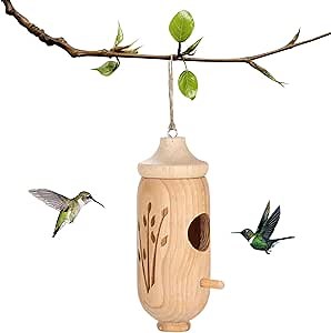 Hummingbird House Wooden Hummingbird Houses for Outside Hanging for Nesting, Hummingbird Swinging Nest Bird Houses for Garden Window Outdoor Home 1 Pcs