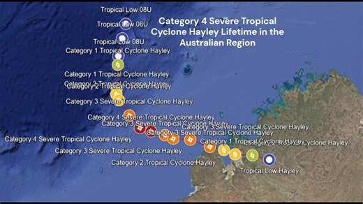 Category 4 Severe Tropical Cyclone #hayley Lifetime in the Australian Region #cycloneseason #202526australianregioncycloneseason #westernaustralia