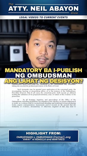 May "Secret" Decison ba si Ombudsman Martires? #LawyerExplains #AttorNEIL HIGHLIGHTS FROM: "OMBUDSMAN v. OMBUDSMAN (Former)..ang "AWAY" ni REMULLA and MARTIRES! " Video | AttorNEIL - Atty. Neil Abayon