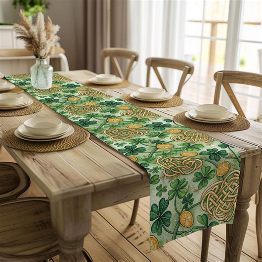 Green Celtic Knot Table Runner Polyester Irish Inspired Dining Table Decor St Patricks Holiday Emerald Nature Home Accent - Etsy