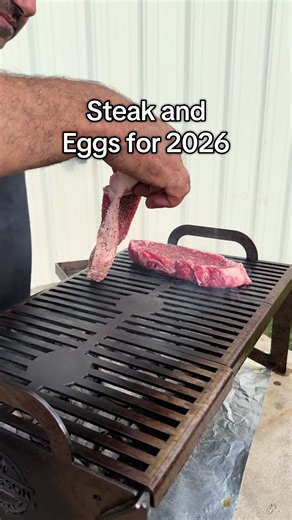 Start off 2026 with steak and eggs for breakfast. Cooking a steak #chiassonsmoke #outdoorgrill #portablegrill #charcoal