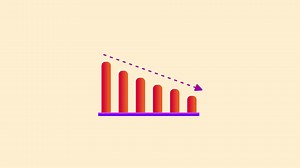 Graph bar chart and arrow down animation, illustration of declining business, falling investment value suitable for presentations and motion graphics with business and finance themes.