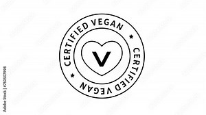 An icon representing products with a certified vegan seal, signifying veganism, plant based choices, and the circular badge of approval.