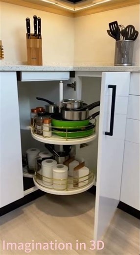 This corner cabinet design in the kitchen instantly doubles your storage space#furnituredesign #home