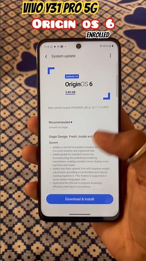 Vivo Y31 Pro 5G Smartphone Get Stable 3.85 GB Origin OS 6 Stable Software Update || Check Your Phone