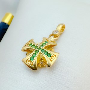 Jerusalem Cross Pendant | Emerald & Zircon Christian Charm | Church Gift From Holy Land | 0.55x0.55 in Size | 14k Solid Gold - Etsy