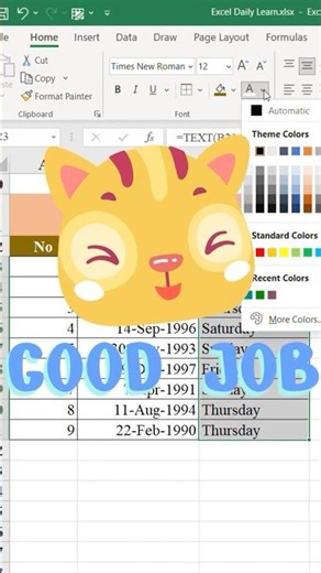 Excel Formula to Get Day from Date #excel #shortvideo #shorts