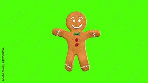 Gingerbread man Dancer 3D animation of funny, hot and sweet cookie boys dancing for holiday and kid event, show, VJ, party, music, website, banner, dvd. Green screen