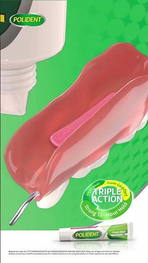 Polident Educational Video - How to Prevent Food Trapped in Dentures 15s (English)