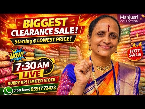 BiggestClearanceSale On All RemainingSarees😍 | Lowest Prices Ever 🔥 7:30AM Live | Manjusricollection