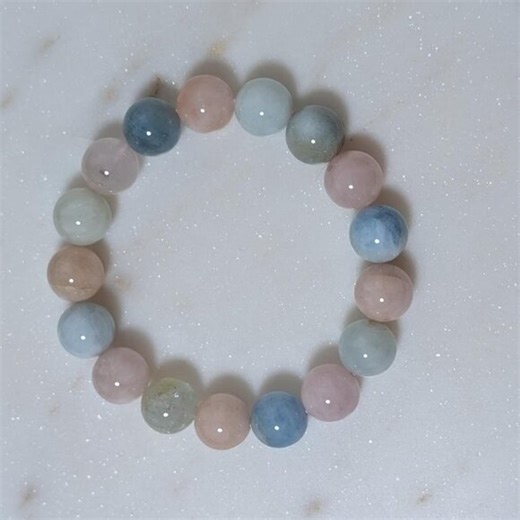 Natural Morganite Bracelet • Pastel Pink & Peach Beryl Beads • Romantic Gemstone
