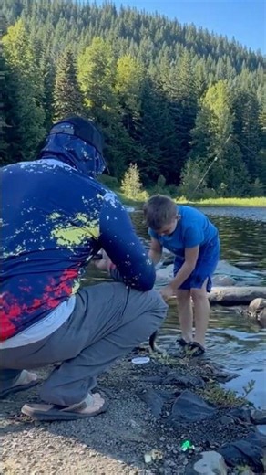 Alik Catches & Releases a Rainbow Trout! 🌈🎣 Trillium Lake, Oregon #shorts