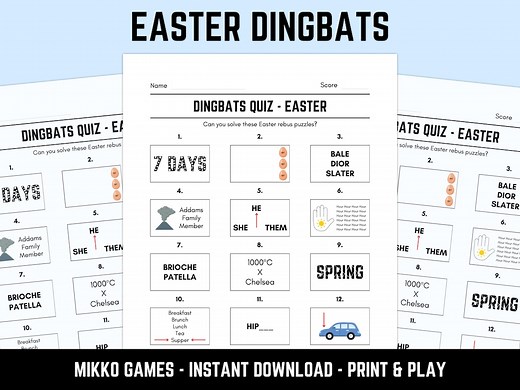 Printable Easter Dingbats Picture Quiz With Answers: Downloadable Rebus Puzzles, Pub Quiz Sheets, Family Game Night - Etsy UK
