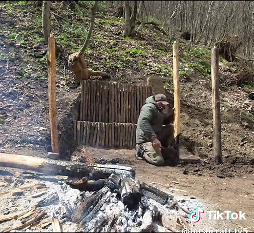 Alone in Forest: Log Cabin Build by Rushing River