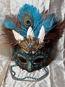 Feathered Masquerade Mask: Turquoise Espresso - Etsy