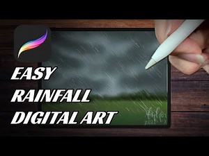 EASY DIGITAL ART FOR BEGINNERS | Rainfall landscape Time-lapse | Procreate on iPad Pro