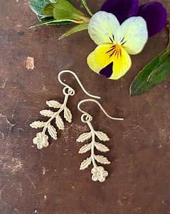 Brass Flower and Leaves Dangle Earrings, 14K Gold Filled Hooks - Etsy