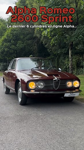 Alpha Romeo 2600 Sprint 🇮🇹 Remplaçante de la 2000 coupé, la 2600 Sprint est lancée en 1962. Dessinée par Giorgetto Giugiaro pour Bertone, elle marque l’entrée d’Alfa dans le grand tourisme haut de gamme avec une ligne sobre et tendue. Son moteur 6 cylindres en ligne tout aluminium, double arbre à cames, développe 145 ch. Couplée à une boîte manuelle 5 vitesses, elle dépasse les 200 km/h. Ce sera la dernière Alfa à recevoir un moteur 6 cylindres en ligne, avant l’arrivée du V6 Busso plus de dix