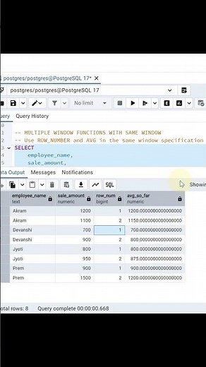 PostgreSQL: Multiple Window Functions in One Query