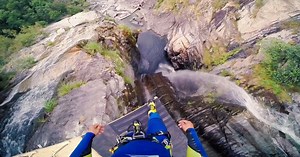 Laso Schaller Sets World Record for Cliff Jumping—at 58.8 Meters (193 ft)