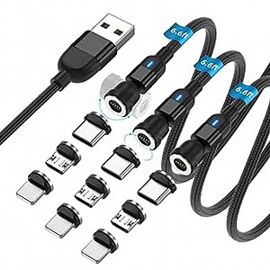 3-Pack 6.6ft Magnetic Charging Cables, 3A Fast Charging & Data Transfer USB Nylon Braided Magnet USB C & Micro USB Compatible with Smartphone & Laptop