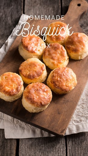 Megan Moos | Homestead Biohacking Bestie on Instagram: "Homemade Bisquick Substitute For more of my pantry mixes and healthy swaps comment “cookbook” and I will send it to you! Ingredient: 6 cup All-purpose flour 3 TBS baking powder 1 TBS sea salt 1 tsp baking soda Directions: Mix all the ingredients thoroughly together. Store in an airtight container in a cool dry location (pantry). To make the biscuits: Use 3 cups biscuit mix and add 1/2 cup butter (softened). Cut the butter with a pastry knif