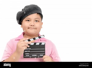 Little Director holding clapper board or slate film for making video cinema isolated on white background and copy space. Movie and cinema concept Stock Photo - Alamy