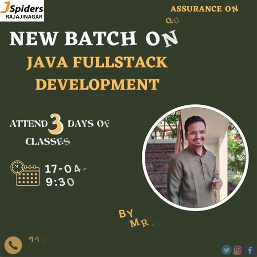 NEW BATCH ON JAVA FULLSTACK DEVELOPMENT BY OUR BRANCH HEAD MR. SHANKAR NARAYAN MODE:OFFLINE DATE: 17/04/2023 TIME: 9:30 AM HURRY UP.....!!! CONTACT SOON!!! FOR Registration click on the below link https://docs.google.com/.../1FAIpQLSekbPBzB6g.../viewform... @jspiders.rajajinagar #java #fullstack #jquery #bootstrap #github #typescript #html #css #djangoframeworks #django #expressjs #ecma #ecmascript #sql #frameworks #corejava #python #development #jdbc #hibernate #javascript #nodejs #database #my