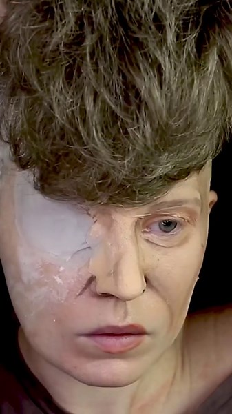 Tom Venom-inspired makeup transformation horror look