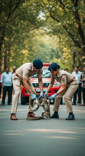 Brave Officers Save Monkey from Giant Python. Incredible rescue caught on camera