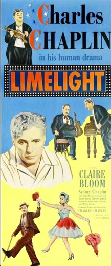 ●LIMELIGHT● (1952) Tells a deeply personal and melancholic story of an aging washed - up music hall comedian who finds a renewed sense of purpose by helping a young, suicidal ballet dancer. Set in London in 1914, the film explores themes of fading fame, the melencholy of old age, and the beauty of life. #movieposters #movie #film #hollywood
